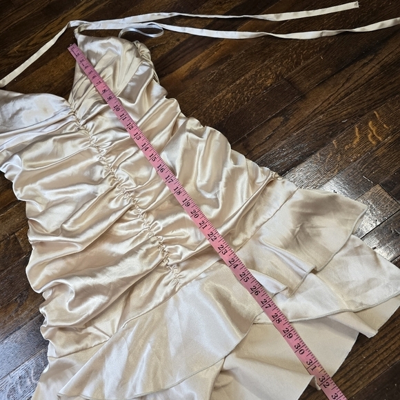 Vintage Y2K Jessica McClintock Gold Ruched Ruffled Halter Prom Dress Fairycore - Picture 10 of 13